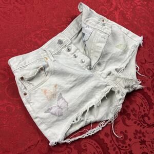 Levi's‎ 501 Womens Size 30 Butterfly Cut Off Highrise Denim Shorts Bone White